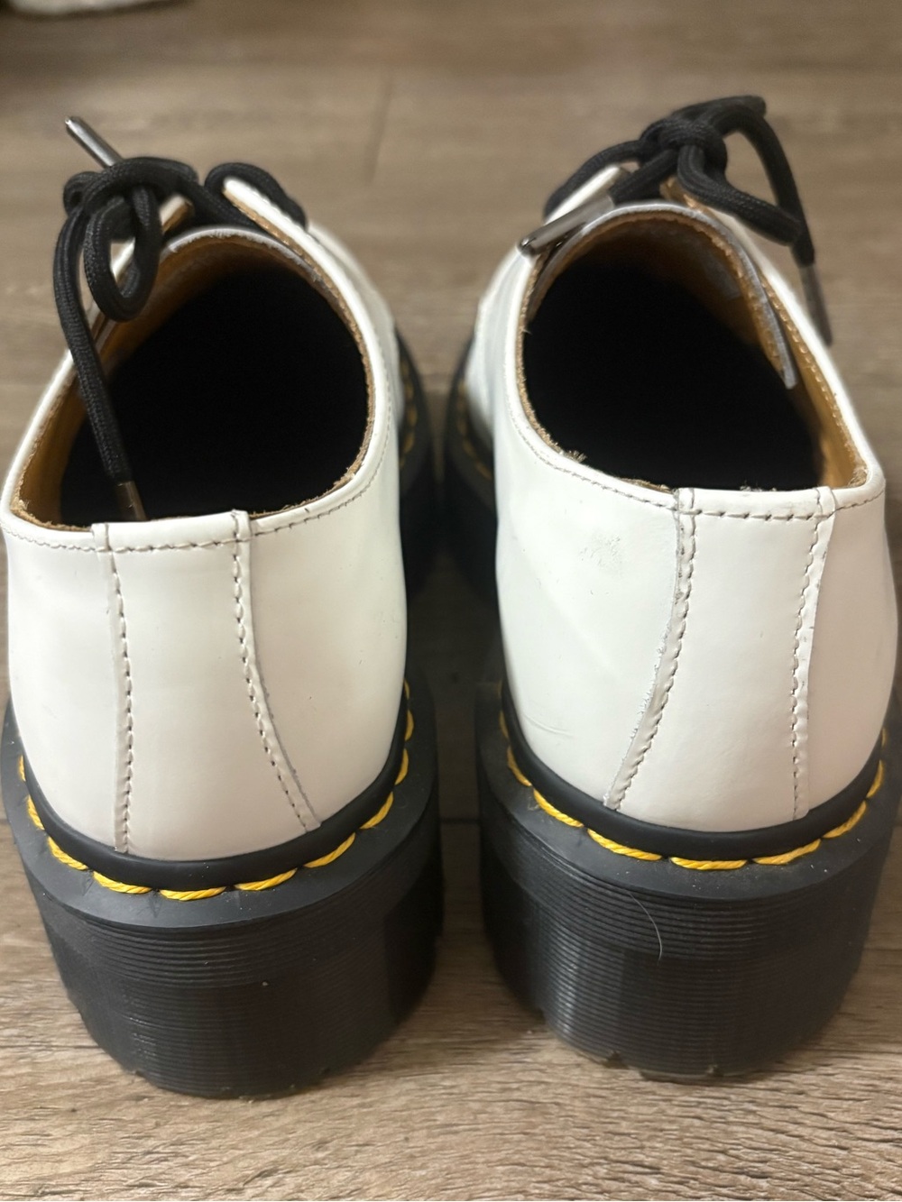 Dr. Martens White Leather 1461 Quad Platform Derbys Classic Yellow Stitching 38 - Picture 6 of 7